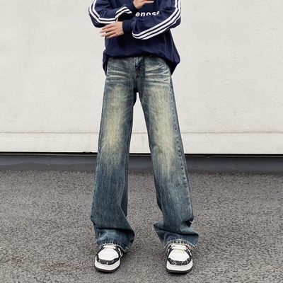 cleanfit水洗做旧显瘦微喇牛仔裤