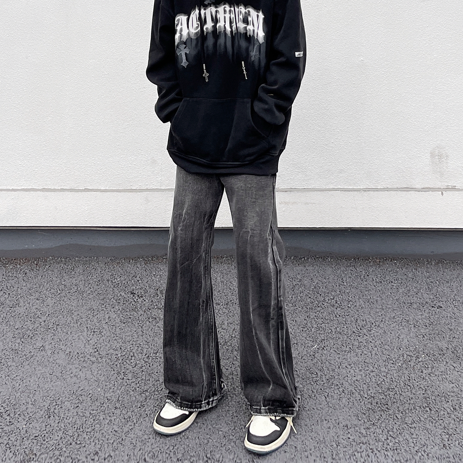 扎染磨边设计感水洗做旧牛仔裤