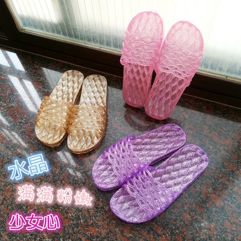 新款水晶透明浴室拖鞋女夏可爱果冻防滑居家室内平底凉拖鞋韩版潮在类目 女鞋, 拖鞋, 一字拖中 - 来自Buy2taobao.com提供专业的淘宝代购服务