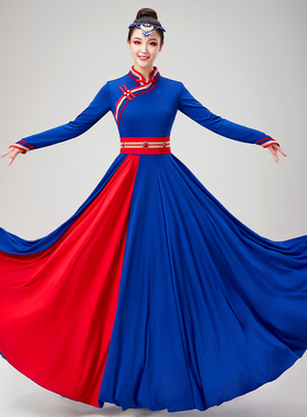 蒙古舞蹈演出服装2025新款大摆裙成人蒙古衣服族女白马蒙族练习裙