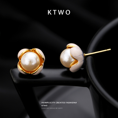 新中式滴釉珍珠耳钉女生小众花朵925纯银针设计时尚轻奢k金色耳饰