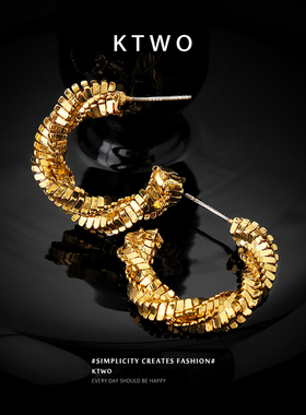 欧式金属感麻花耳环女小众k金色925纯银针设计C型超闪耳钉耳饰品