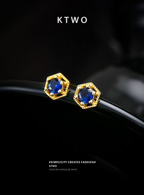 高级感蓝色水晶锆石纯银耳钉女小巧精致设计2024新款轻奢珍珠耳饰