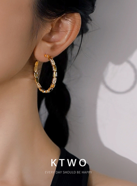 欧式新款时尚大耳圈耳环女小众k金色超闪锆石性感设计百搭耳饰品