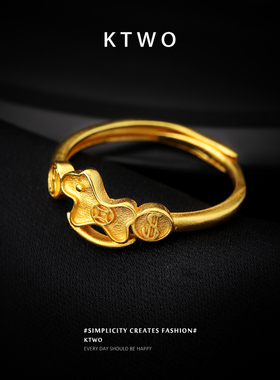 中国风钱币小马戒指女小众k金色招财设计轻奢开口食指戒礼物配饰