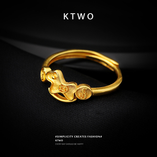 中国风钱币小马戒指女小众k金色招财设计轻奢开口食指戒礼物配饰