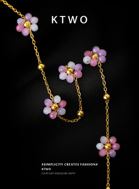 夏日紫韵花朵晶石脚链女小众时尚k金设计轻奢高级感珍珠足链礼物