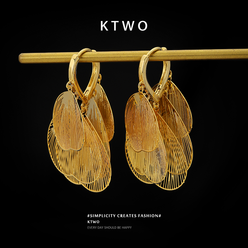 灵动镂空耳坠耳环女小众流苏蝶翼设计k金色轻奢时尚耳扣耳钉饰品