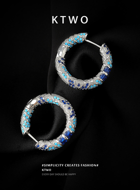 民族风复古耳圈耳环女小众银蓝色异域设计高级感时尚2025气质耳饰