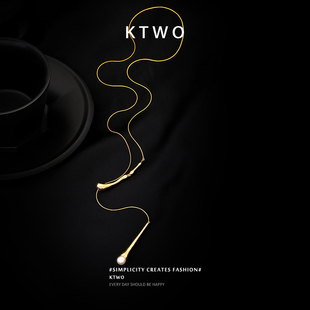 冬季新款珍珠毛衣链女小众抽拉设计轻奢k金色时尚高级感长款项链