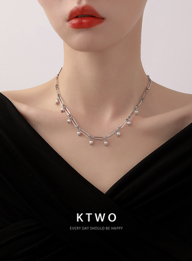 淡水珍珠吊坠项链女小众高级设计感拼接潮酷新款锁骨链粗颈链饰品