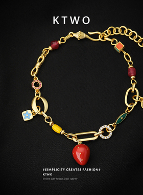 2025新款珐琅彩釉草莓手链女小众拼接新中式设计轻奢k金色配饰品