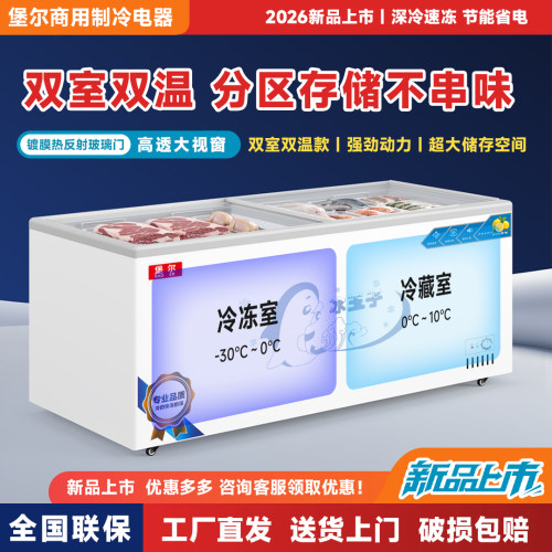 冰柜商用大容量冷柜冰箱冷藏展示柜保鲜冷冻两用岛柜卧式玻璃雪柜