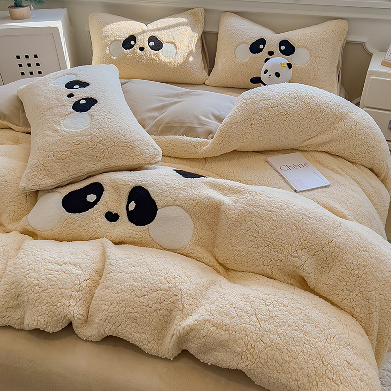 卡通大版羊羔绒毛巾绣床上四件套床品被套床单秋冬保暖牛奶绒套件