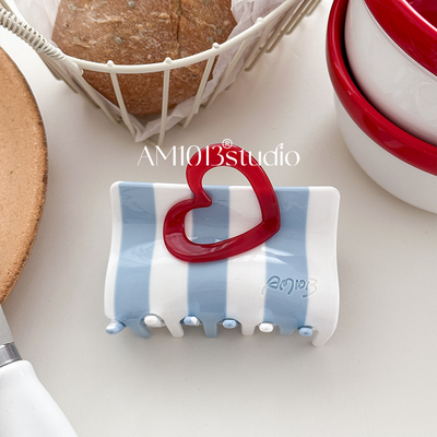 AM1013抓夹醋酸原创条纹爱心发抓