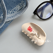 AM1013原创设计重工奶油玫瑰饺子鲨鱼夹拼接设计后脑勺盘发抓夹女