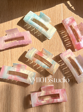 AM1013定制梦幻变色方块鲨鱼夹大号甜美气质后脑勺抓夹发量多发夹