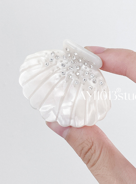 AM1013韩系高级时尚水钻白贝壳抓夹小众设计感气质百搭醋酸抓夹女