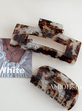 AM1013拽野美！气质豹纹鲨鱼夹大号后脑勺发夹高级感醋酸抓夹秋冬