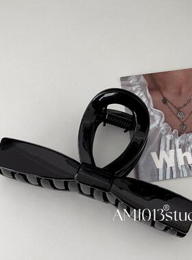 AM1013韩式精致亮黑蝴蝶结鲨鱼夹后脑勺盘发抓夹女高级感气质发夹
