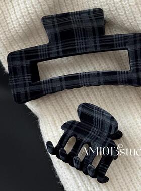 AM1013格雷系方形格纹头发抓夹秋冬鲨鱼夹大号发夹女后脑勺发量多