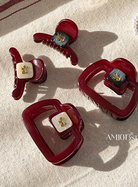 AM1013安可拉狗狗抓夹黑白气质简约后脑勺迷你顶夹半扎盘发小发抓