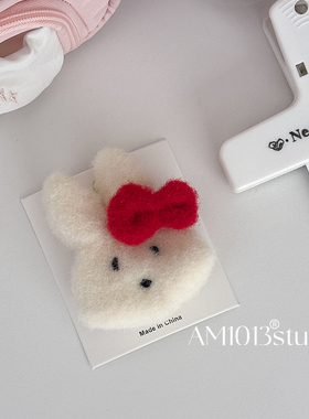 AM1013小啾啾兔子发夹红色毛线蝴蝶结发夹儿童发饰花朵发卡边夹