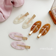 AM1013芭蕾蝴蝶结椭圆小钻无痕夹对夹小众感刘海小发夹化妆碎发夹