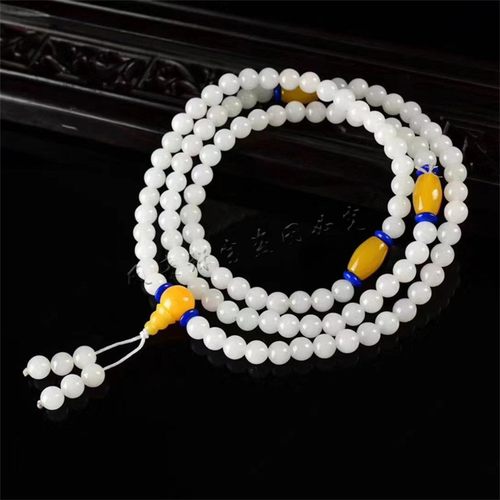 新疆羊脂玉白玉108颗佛珠男女款
