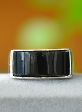 方形指环戒指和田玉青玉可调节