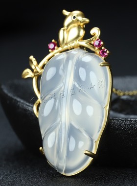 天然货冰种玉髓24k真金白玛瑙