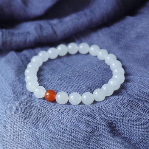 新疆羊脂玉白玉圆珠手链手串手环