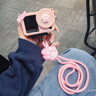 粉色猫爪适大疆action6运动相机保护套3/4镜头盖配件带挂脖绳5pro