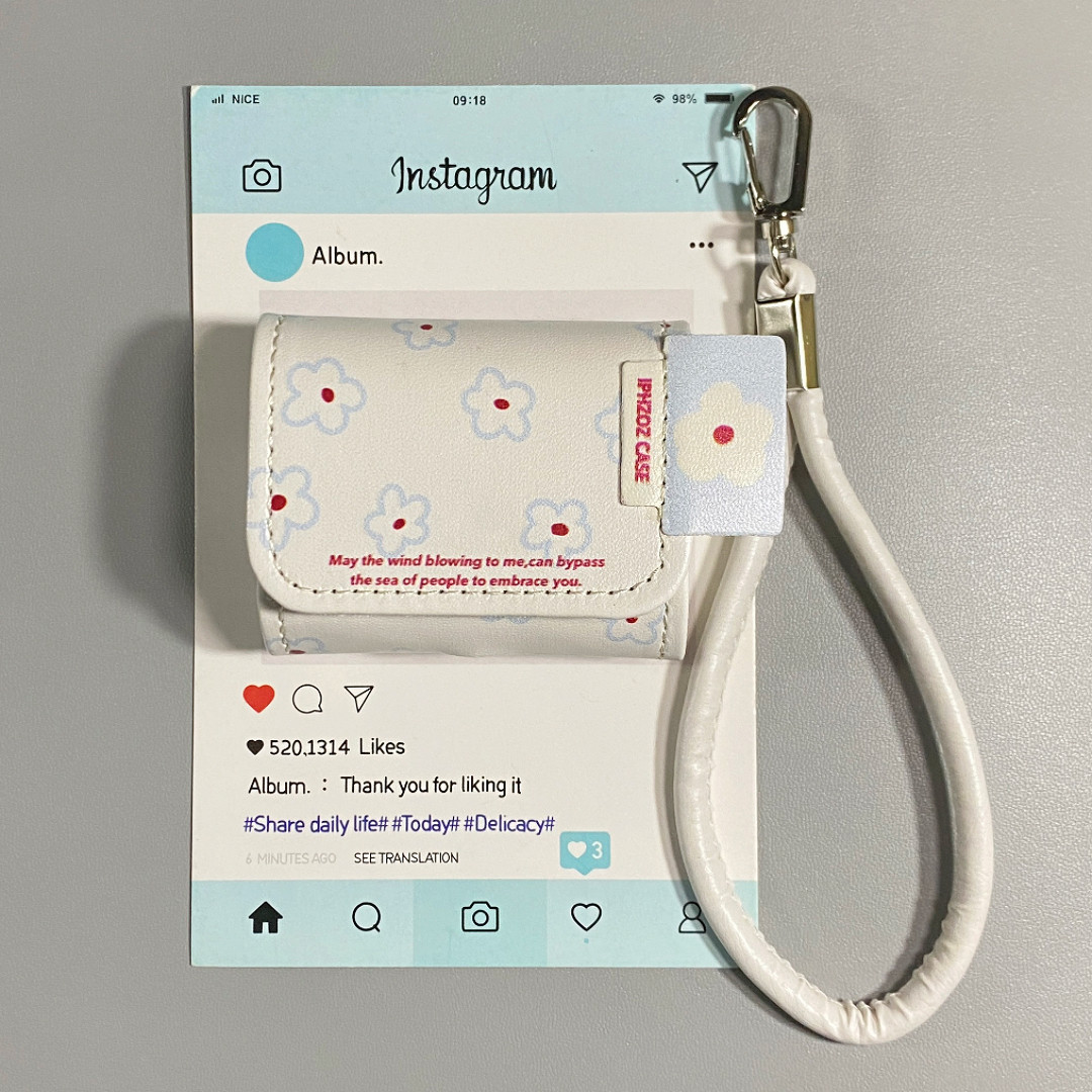 皮质翻盖清新花朵挂绳适用AirPods4保护套iPod苹果耳机壳1/2代无线蓝牙3代airpodspro2代保护壳,3C数码配件,耳机保护套,淘宝优惠券,粉丝福利购,淘宝优惠卷