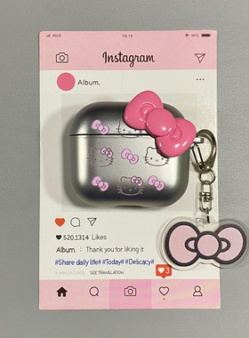 粉色立体蝴蝶结Hello Kitty猫电镀适用AirPods4保护套iPod苹果耳机壳1/2代无线蓝牙3代airpodspro2代保护壳