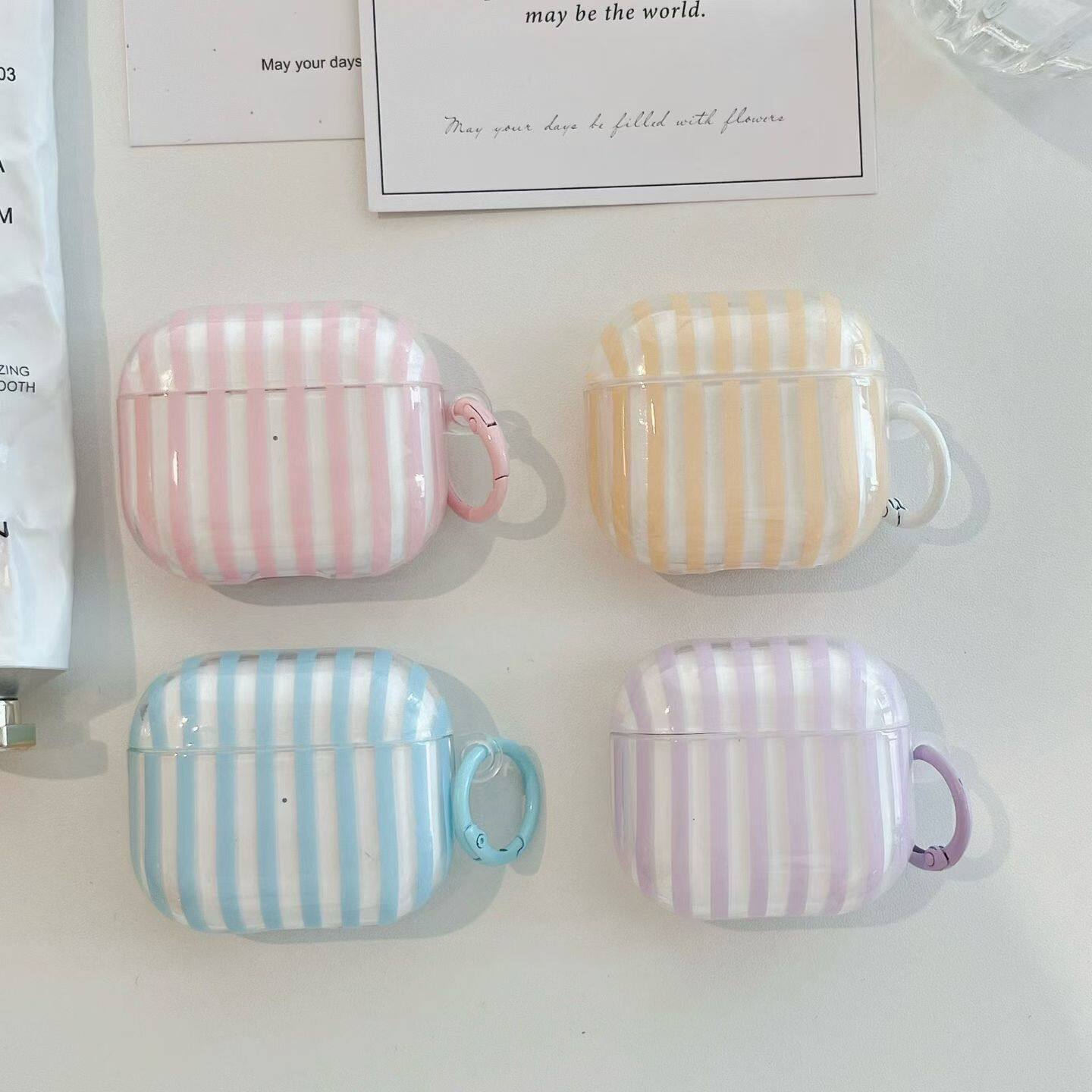 夏日简约多巴胺条纹适用苹果耳机保护套airpods4无线蓝牙耳机