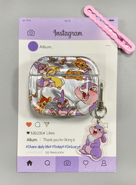 ins紫桑普兔卡通适用airpods pro2耳机套无线蓝牙苹果airpods1/2代3代新款4代防摔保护套个性