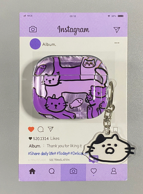 小众紫色卡通搞怪猫咪适用苹果耳机保护套airpodspro2无线蓝牙耳机壳三四代airpod4二代耳机套airpods3保护壳