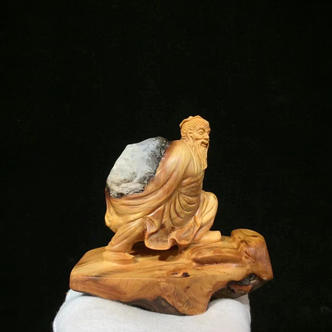 太行崖柏陈化料弥勒观音财神手把件实木根雕佛像神像根抱石摆件