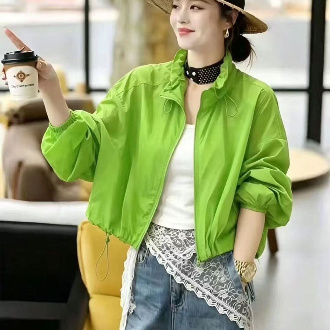 欧货立领抽绳防晒外套女2026夏季新款宽松百搭显瘦防晒衣轻薄透气