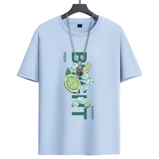 蓝色冰丝短袖t恤男速干透气衣服2025新款青少年高中初中生夏装潮