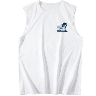 纯棉背心男夏季海边度假风清爽椰树白色无袖t恤男女同款休闲坎肩