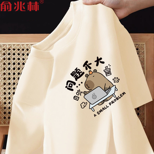 趣味问题不大卡皮巴拉纯棉短袖男t恤宽松潮流青少年百搭半袖上衣