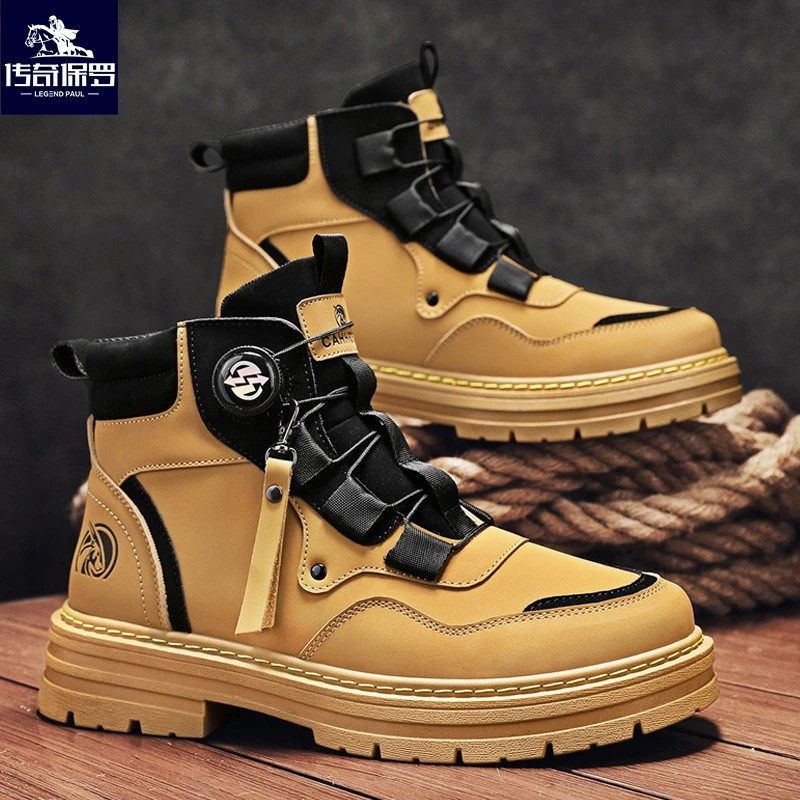 传奇保罗秋季男鞋2025新款透气工装鞋子男潮流百搭马丁靴男士厚底