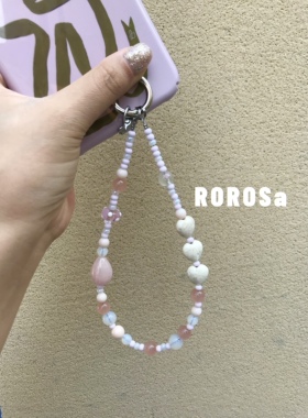 ROROSa原创小众设计手机链少女心挂件大理石爱心串珠挂饰手机挂绳