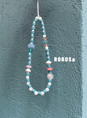 ROROSa原创设计夏日蘑菇贝壳手机链彩色撞色童趣串珠挂绳相机挂链