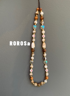 ROROSa奶咖晕染串珠手机链 原创手作糖炒栗子色简约挂饰挂绳配件