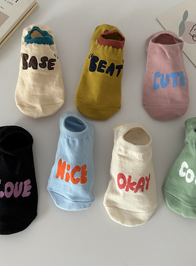 ins潮流英文字母船袜女士百搭日系隐形防滑夏季薄短袜不掉跟学生