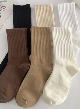 袜子女中筒ins潮流百搭纯色简约学院风秋冬季长袜卡其色高腰外穿