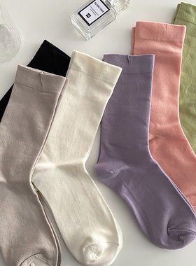 春夏莫兰迪色袜子女中筒袜纯棉jk日系纯色韩国秋冬百搭学生长袜女